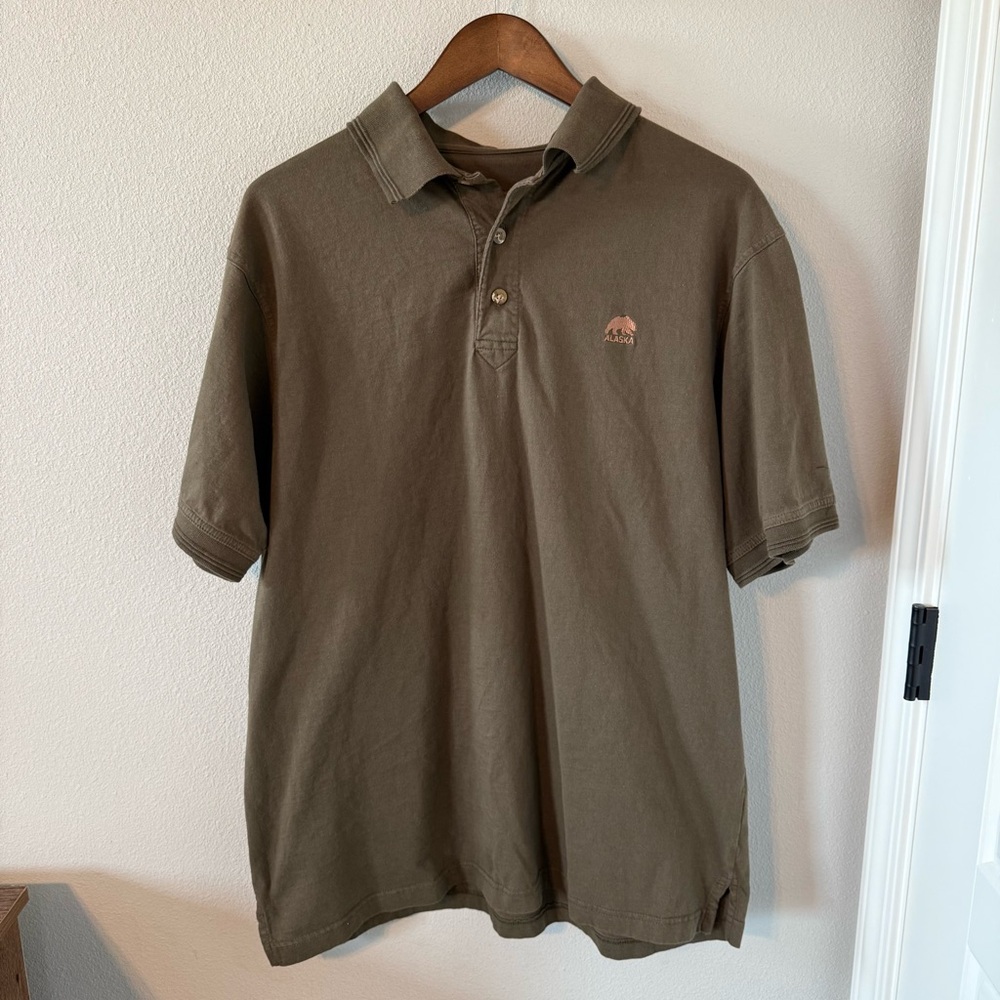 Vintage American ACE USA Company Men's Size XL Alaska Embroidered Polo Brown